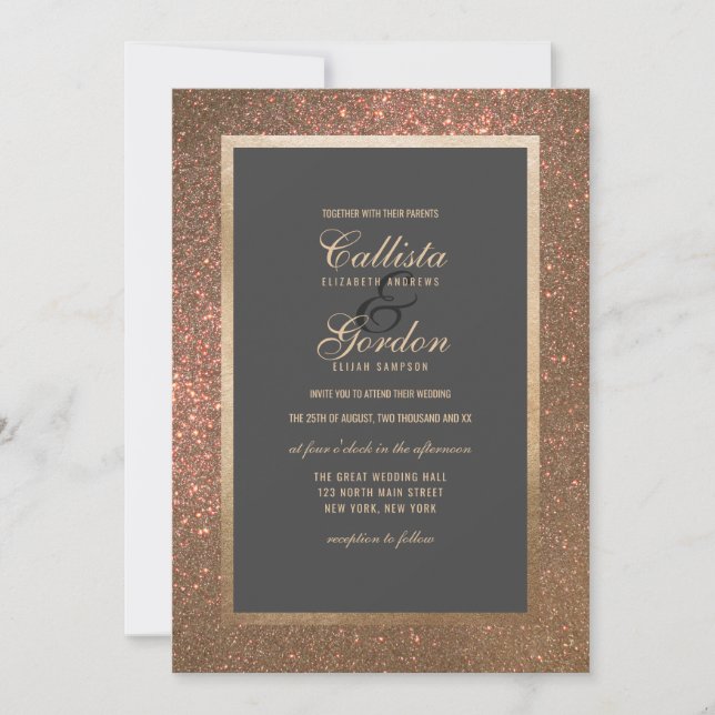 Elegant Modern Gold Glitter Thick Border Wedding Invitation (Front)