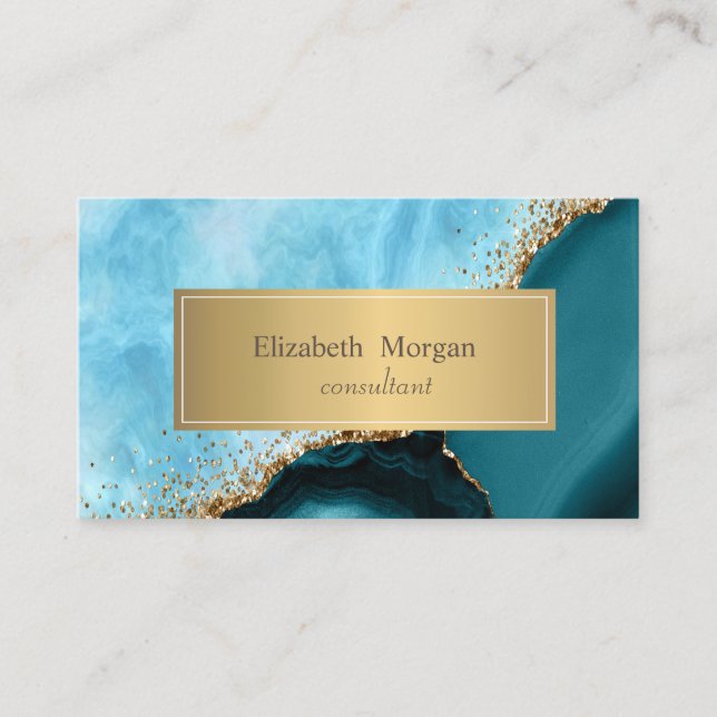 Elegant Modern Gold Glitter Turquoise Marble Business Card (Front)