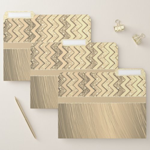 Elegant Modern Gold Glitter Zigzag Chevron Pattern File Folder