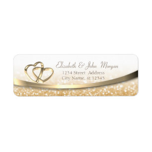 Elegant Modern Gold Glittery Bokeh,Hearts Rings Label
