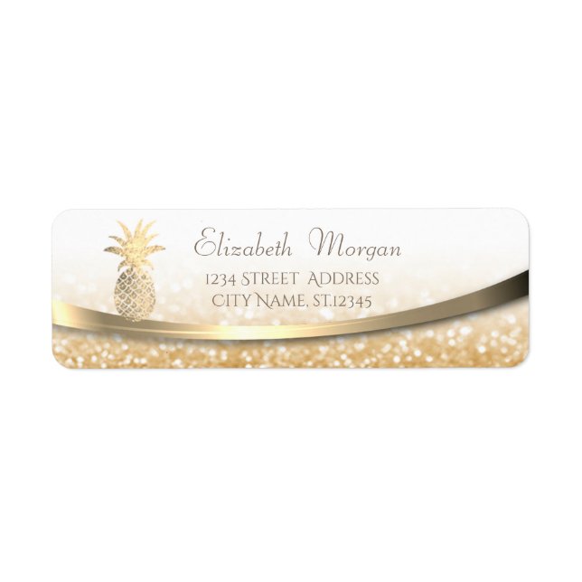Elegant Modern Gold  Glittery Bokeh,Pineapple Label (Front)