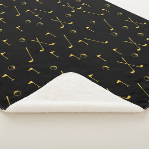 Elegant Modern Gold Golf Pattern Golfer Black Sherpa Blanket