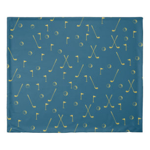 Elegant Modern Gold Golf Pattern Golfer Blue Duvet Cover