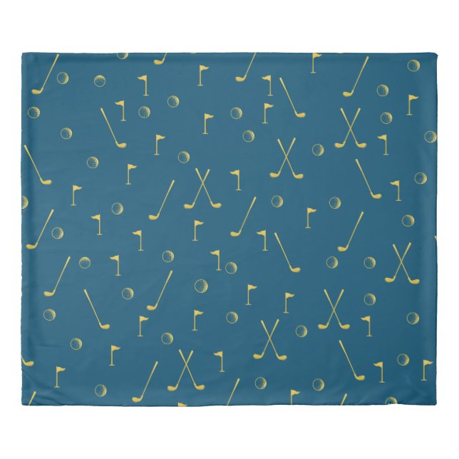 Elegant Modern Gold Golf Pattern Golfer Blue Duvet Cover (Front)