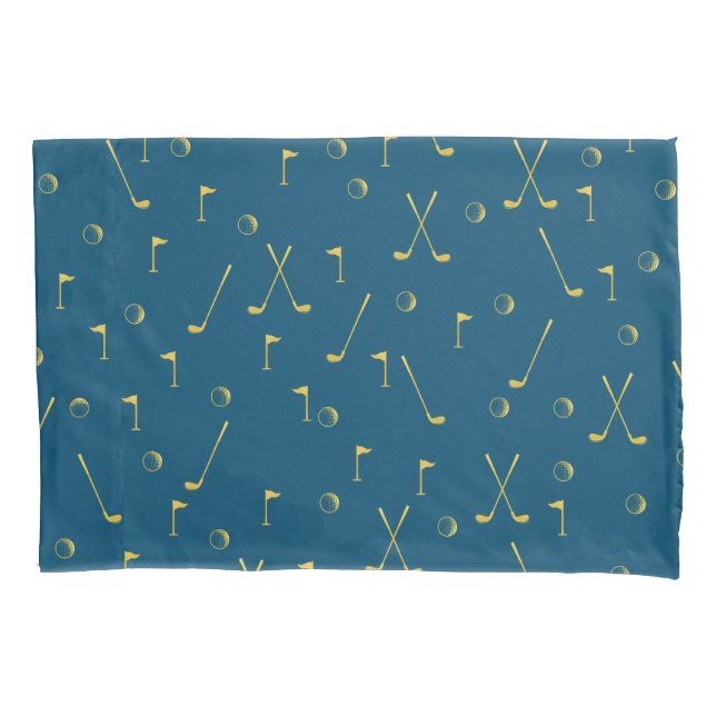 Elegant Modern Gold Golf Pattern Golfer Blue Pillow Case (Front-Left)