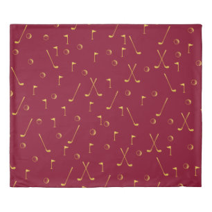 Elegant Modern Gold Golf Pattern Golfer Burgundy Duvet Cover