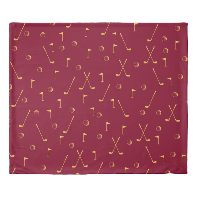 Elegant Modern Gold Golf Pattern Golfer Burgundy Duvet Cover (Front)