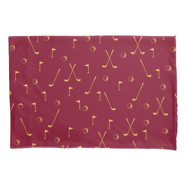 Elegant Modern Gold Golf Pattern Golfer Burgundy Pillow Case (Front-Left)