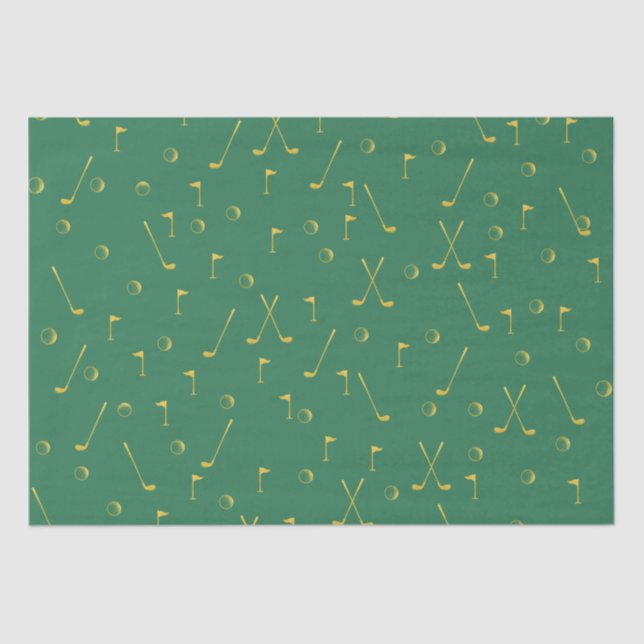 Elegant Modern Gold Golf Pattern Golfer Green  Tissue Paper (Front)