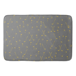 Elegant Modern Gold Golf Pattern Golfer Grey Bath Mat