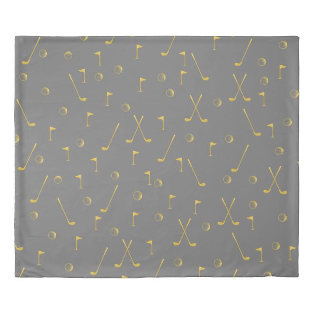 Elegant Modern Gold Golf Pattern Golfer Grey Duvet Cover (Front)