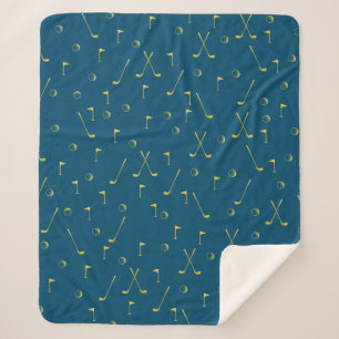 Elegant Modern Gold Golf Pattern Golfer Navy Sherpa Blanket