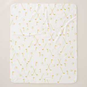 Elegant Modern Gold Golf Pattern Golfer White Sherpa Blanket
