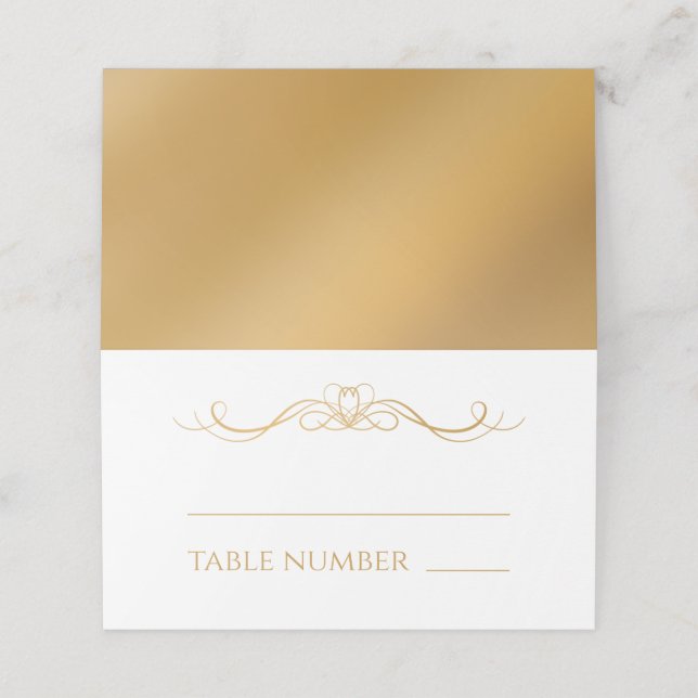 Elegant Modern Gold Gradient Wedding Name & Table Place Card (Outside Unfolded)