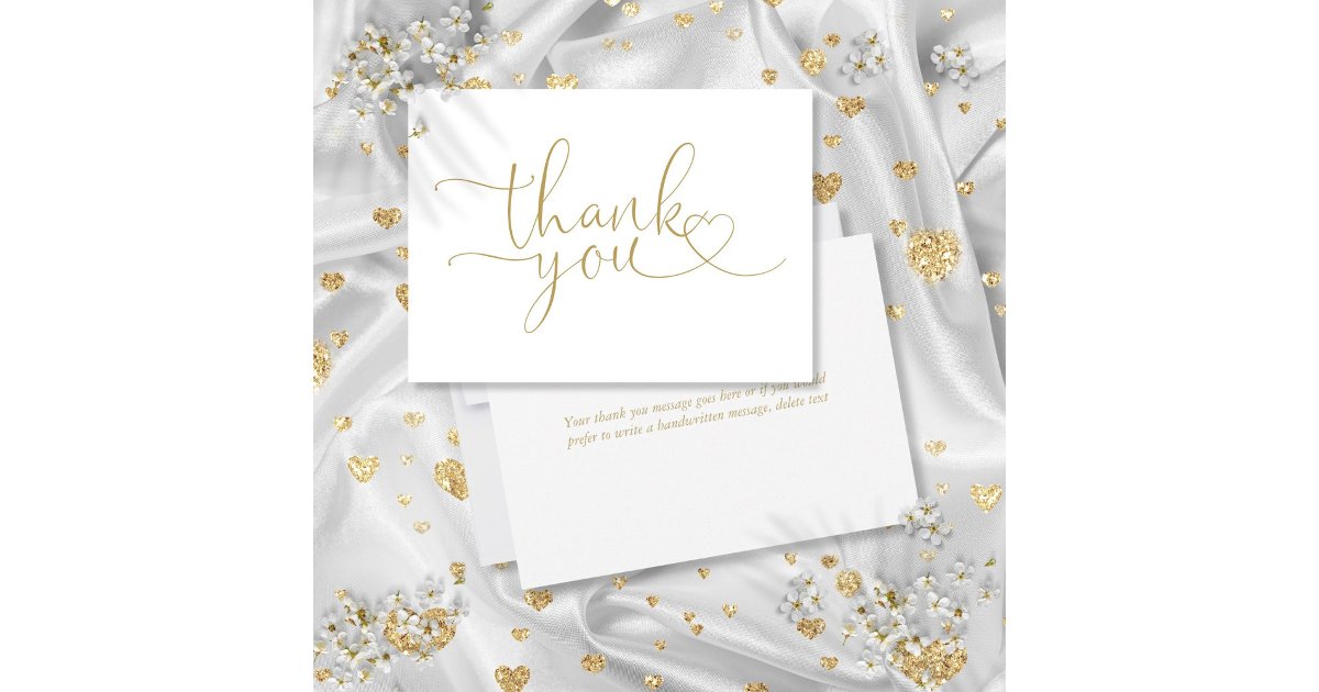 Elegant Modern Gold Heart Script Thank You Card | Zazzle