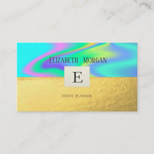 Elegant Modern Gold Holographic  Monogram Business Card (Front)