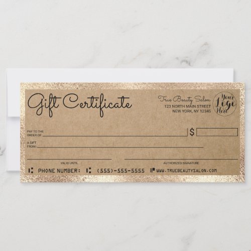 Elegant Modern Gold Kraft Check Gift Certificate