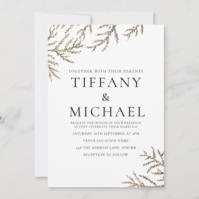 Elegant Modern Gold Leaf Wedding Invite (Front)