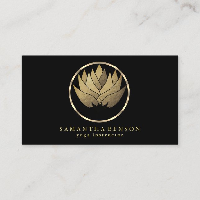 Elegant Modern Gold Lotus Logo Stylish Copper  Business Card (Front)