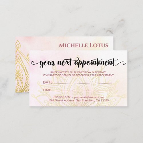 Elegant Modern Gold Lotus Rose White Appointment Card