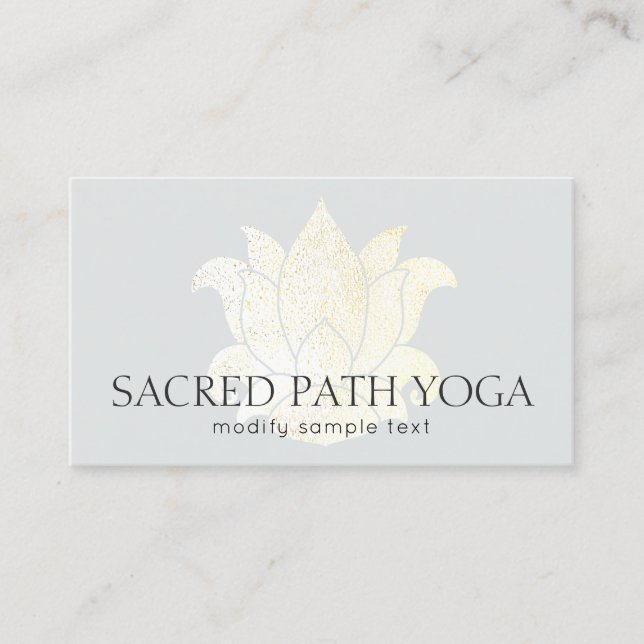 Elegant Modern Gold Lotus Yoga Teacher Business Card (Front)