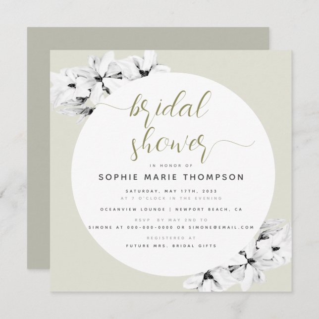Elegant Modern Gold Magnolia Square Bridal Shower Invitation (Front/Back)