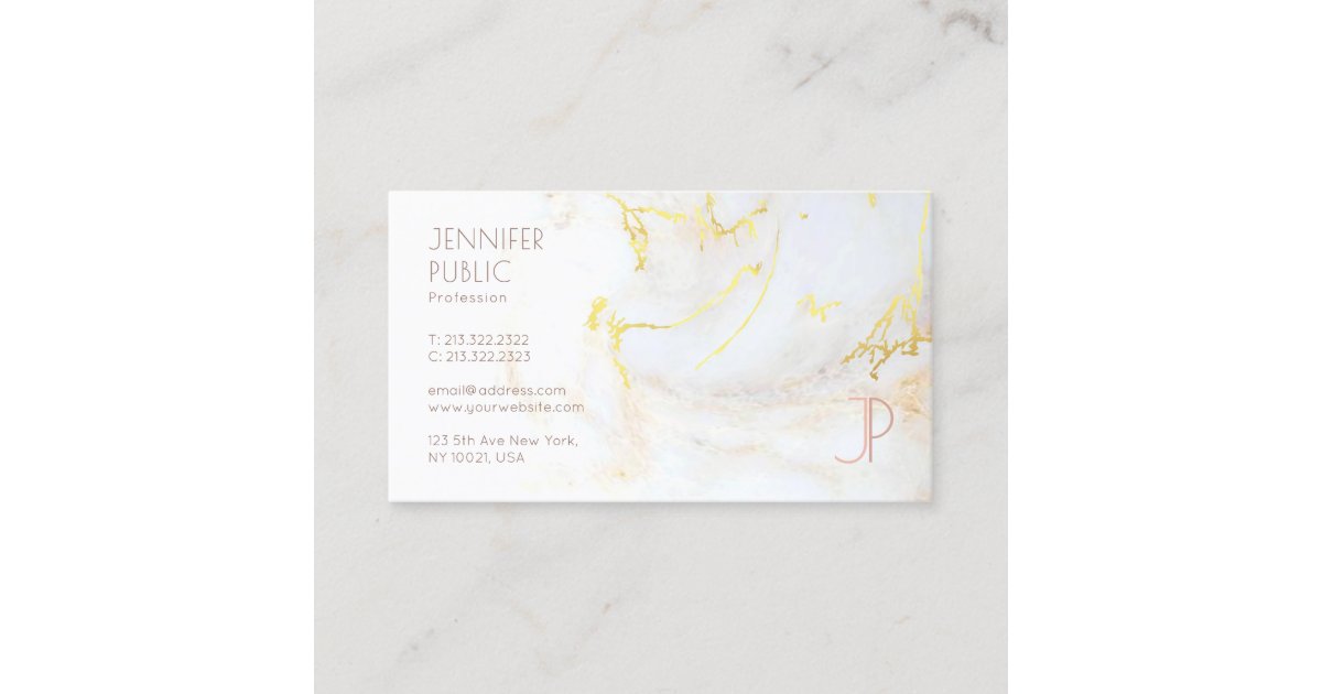 Elegant Modern Gold Marble Monogram Professional Business Card | Zazzle