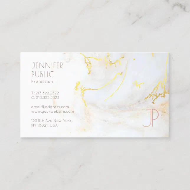 Elegant Modern Gold Marble Monogram Professional Business Card | Zazzle