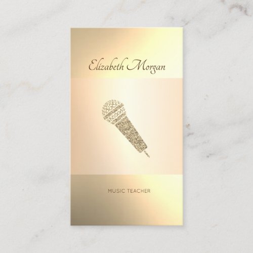 Elegant Modern Gold Microphone Music Teacher Business Card