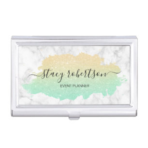 Elegant modern gold & mint glitter planner business card case