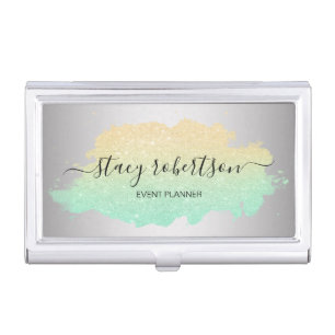 Elegant modern gold & mint glitter planner business card case