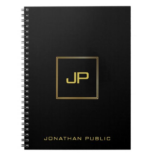 Elegant Modern Gold Monogram Black Template Spiral Notebook