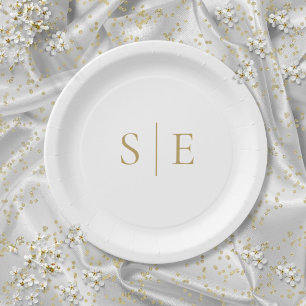 Elegant Modern Gold Monogram Minimalist Paper Plates