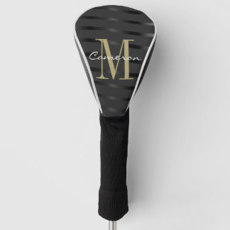 Elegant Modern Gold Monogram On Black Gift Golf Head Cover