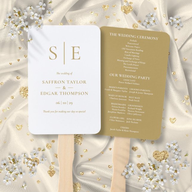 Elegant Modern Gold Monogram Wedding Program Hand Fan (Elegant Modern Gold Monogram Wedding Program Hand Fan)