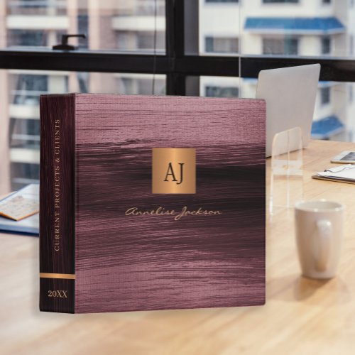 Elegant modern gold monogrammed luxury office 3 ring binder