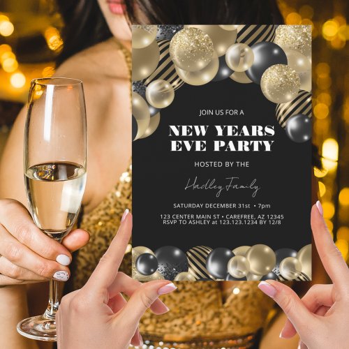 Elegant Modern Gold New Years Eve Party Invitation