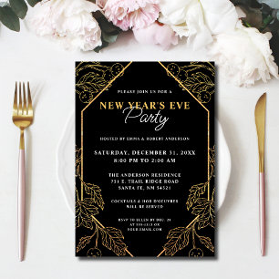 Elegant & Modern Gold New Year's Holiday Party Invitation
