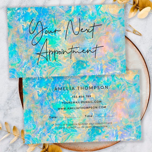 Elegant Modern Gold Opal Stone Appointment Card (Front and Back)