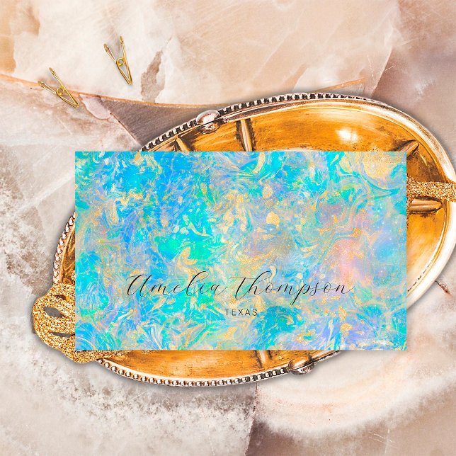 Elegant Modern Gold Opal Stone Business Card (Front)