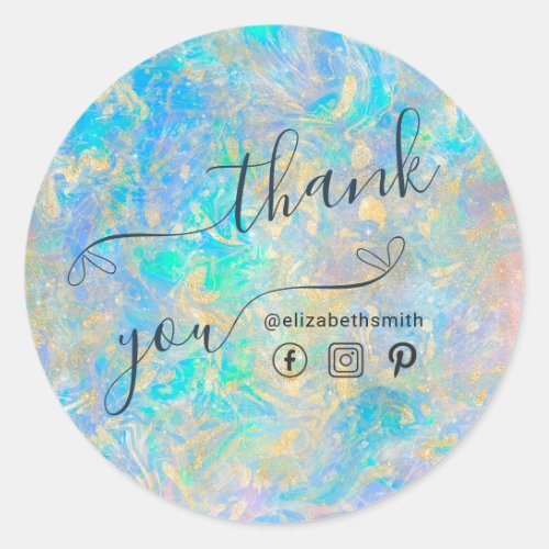 Elegant Modern Gold Opal Stone Thank You Classic Round Sticker