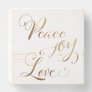 Elegant Modern Gold Peace Joy Love Christmas Wooden Box Sign