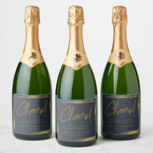 Elegant Modern Gold Personalized Navy Blue Sparkling Wine Label