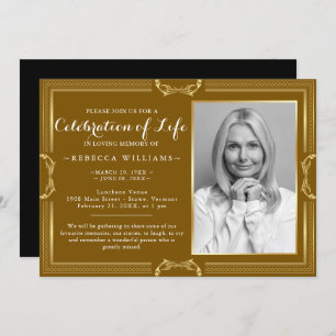 Elegant Modern Gold Photo Celebration of life Invi Invitation