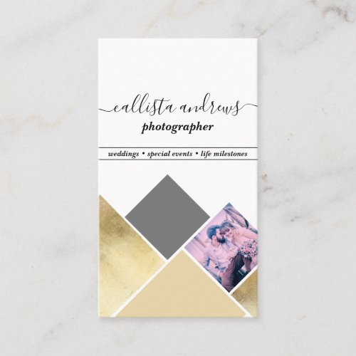 Elegant Modern Gold Photo Collage Photography Business Card