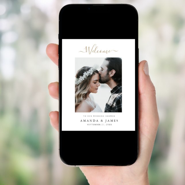 Elegant Modern Gold Photo Couple's Shower Welcome Poster (Front Digital)