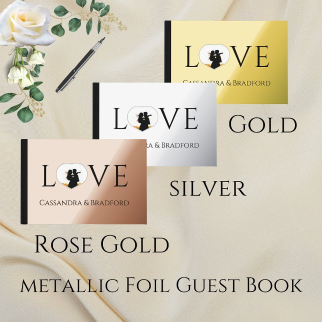 Elegant Modern Gold Photo Heart Custom Wedding  Foil Guest Book (Creator Uploaded)