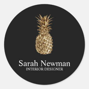 Elegant modern gold pineapple black classic round sticker