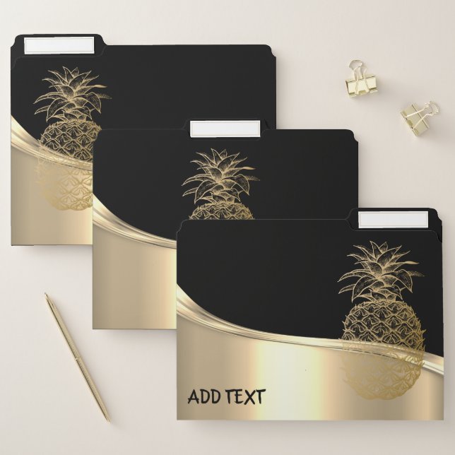 Elegant Modern Gold Pineapple, Black  File Folder (Set)