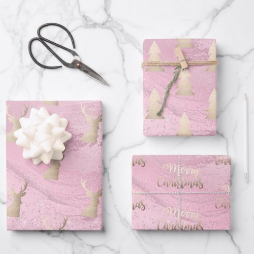 Elegant modern gold  pink Christmas patterns Wrapping Paper Sheets
